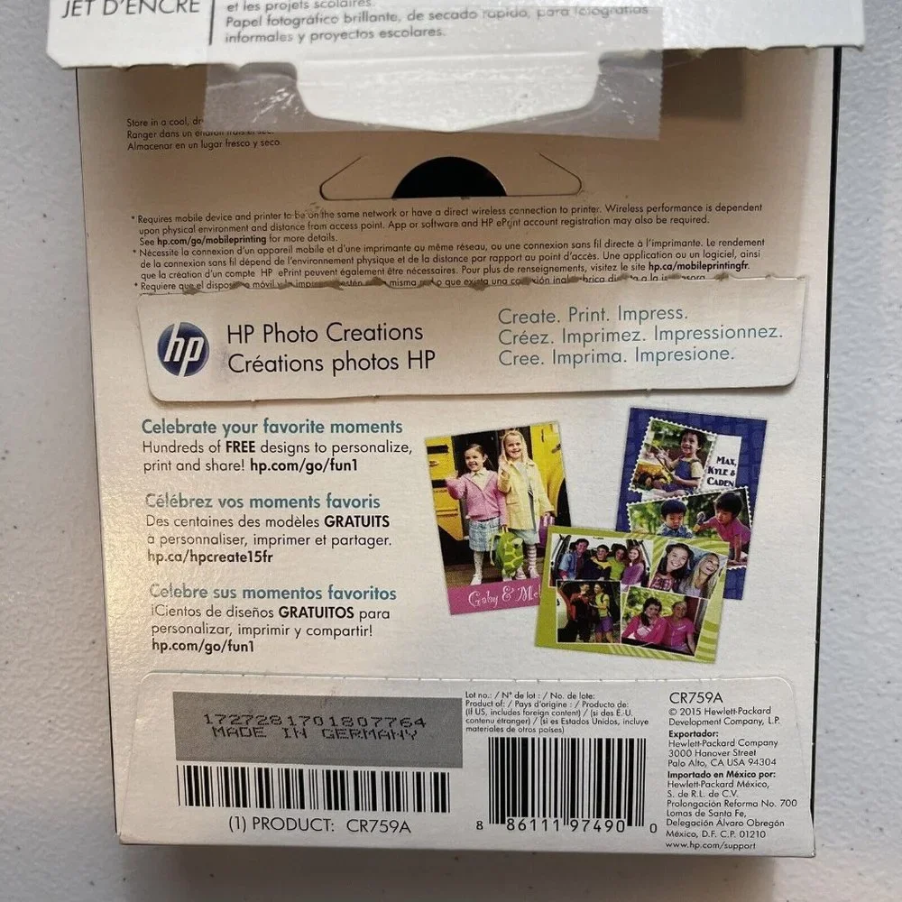 HP PHOTO CREATIONS Everyday Photo Paper 99 Sheets 4x6 Glossy - Open Box